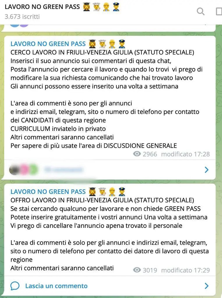 Fvg, Sui Canali Telegram Le Offerte Di Lavoro Per No Vax E No Green Pass 1024_x_763_jpg