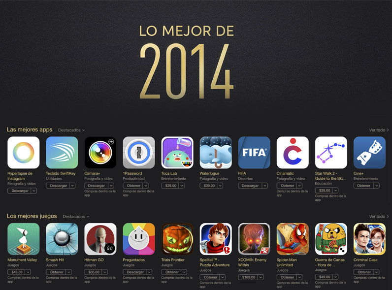 Las mejores Apps para iPhone y iPad del 2014 elegidas por Apple