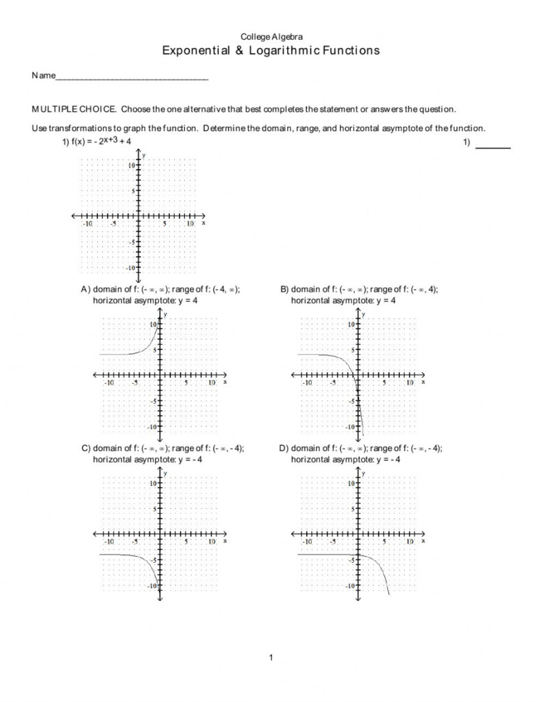 Exponential function worksheet