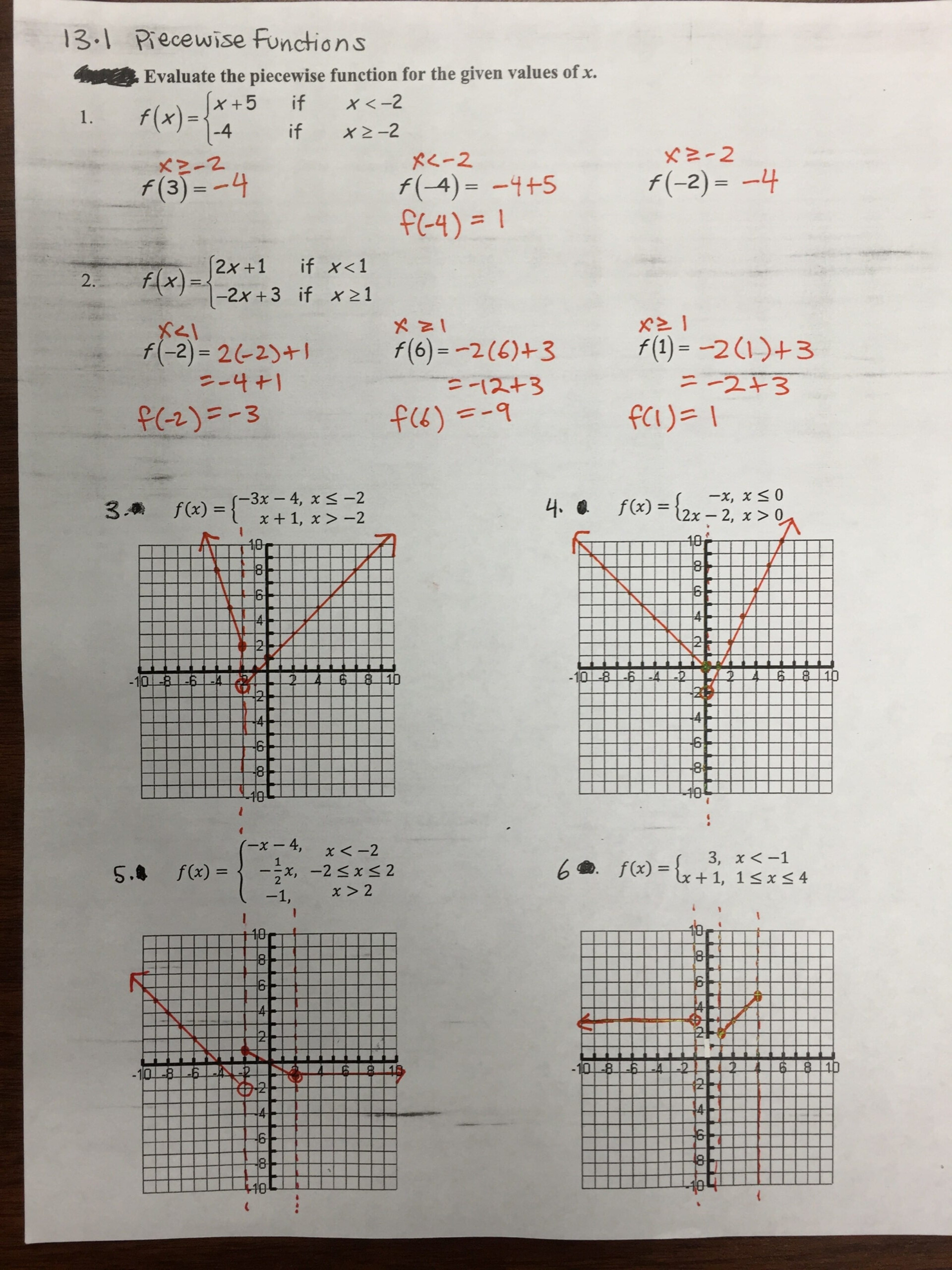 Piecewise functions worksheet with answers