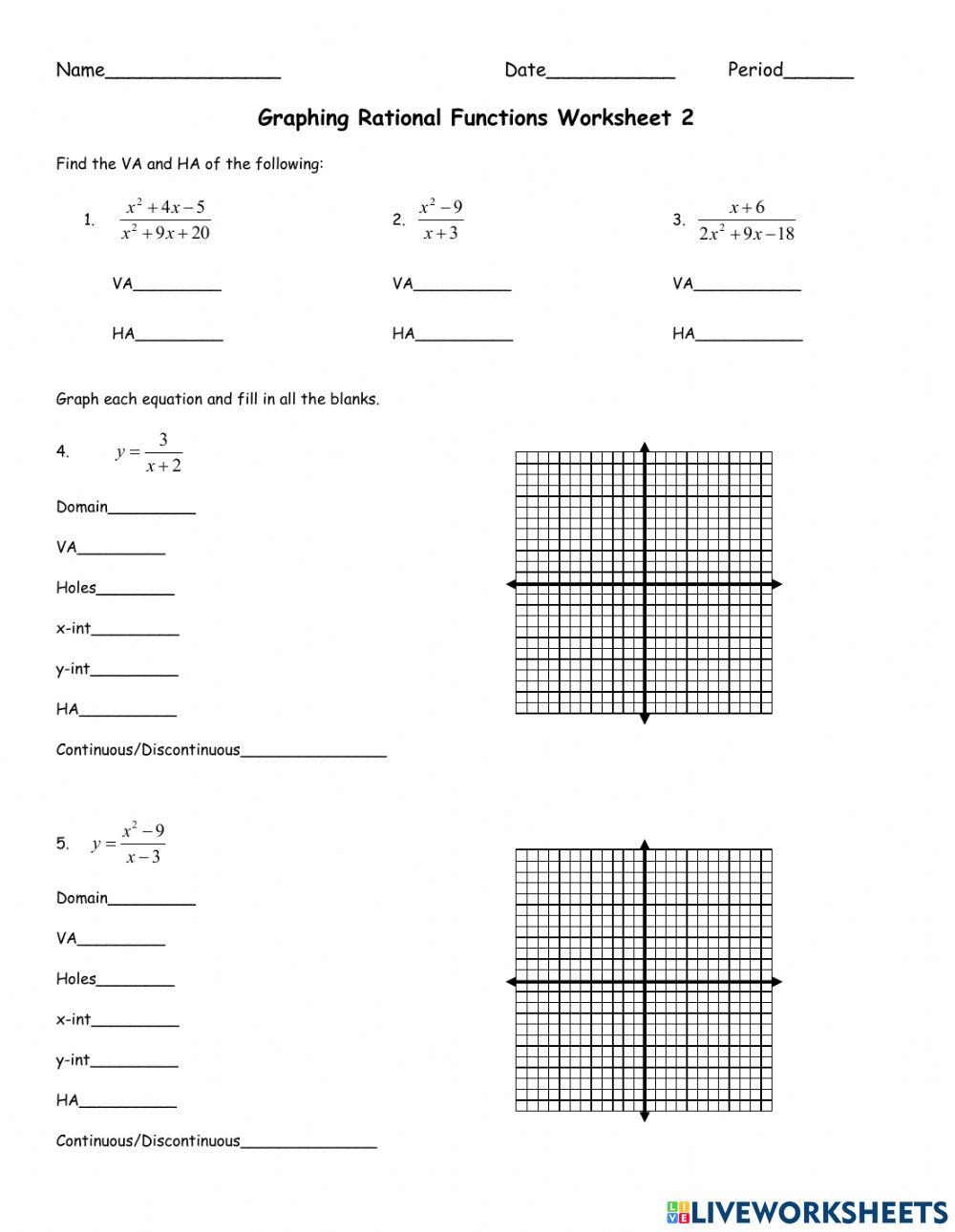 Worksheet graphing rational functions