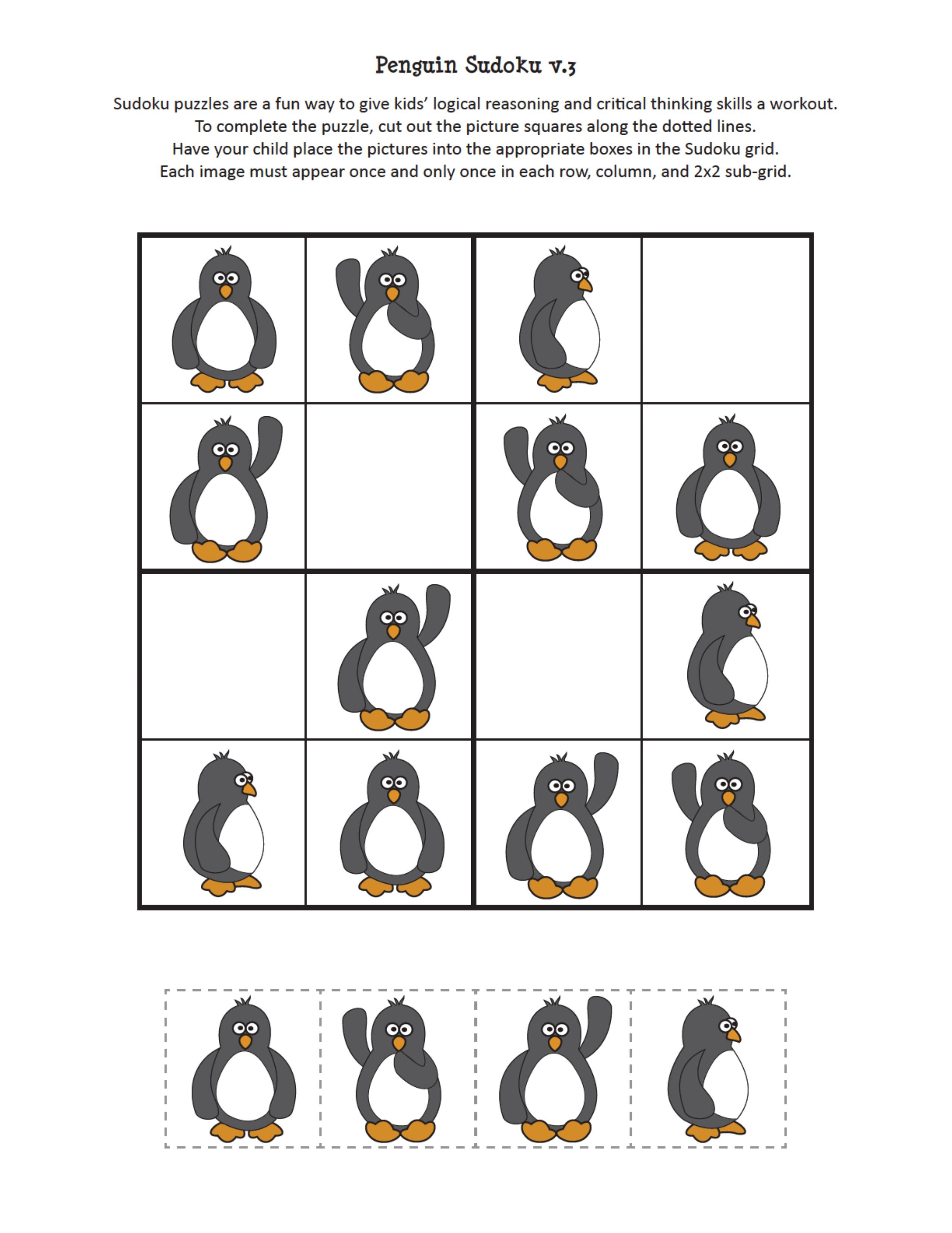 penguin sudoku free printables 1 funnycrafts