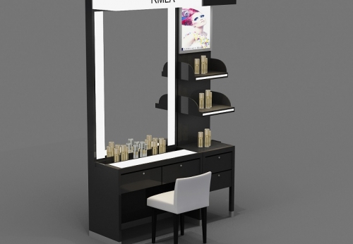Modern Cosmetic Shop Wooden Display Shelves And Makeup Counter Design For Sale