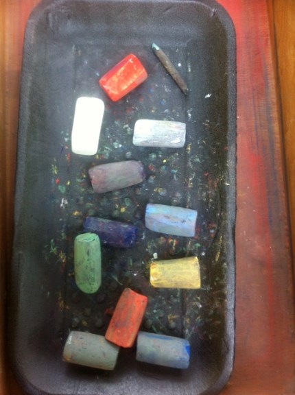 The pastels I used and the way they look at the end of a painting session!