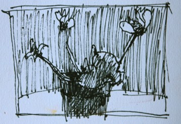 THE THUMBNAIL ink sketch, about 1 x 2 in