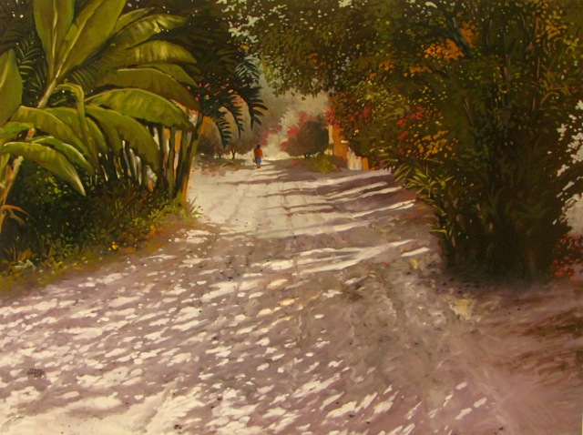 3. Efren Gonzalez, "La Manzanilla Street," oil on canvas 3. Efren Gonzalez, "La Manzanilla Street," oil on canvas