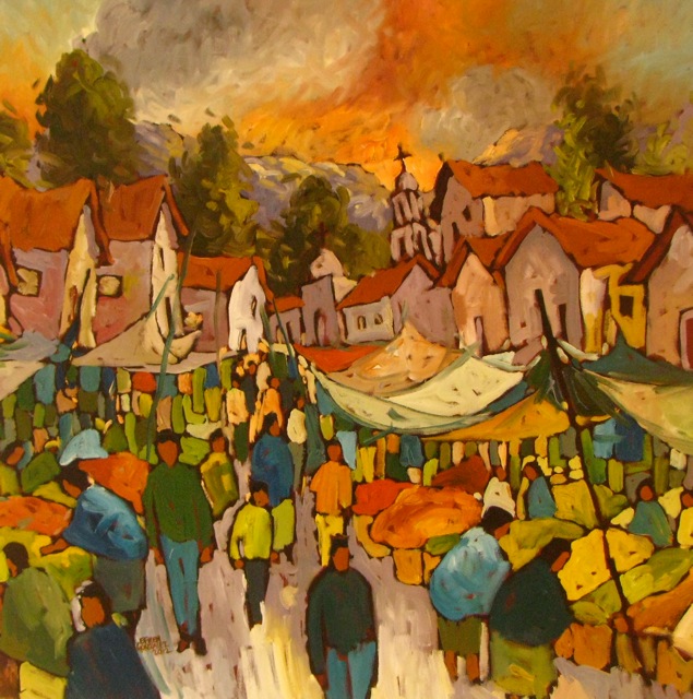 4. Efren Gonzalez, "Mercado Nublado," oil on canvas 4. Efren Gonzalez, "Mercado Nublado," oil on canvas