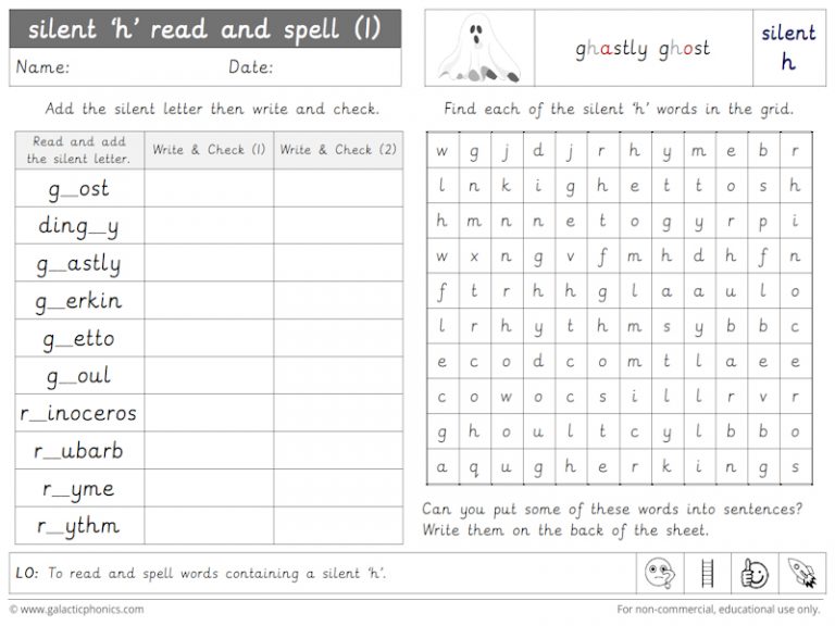 silent h phonics worksheets and games galactic phonics