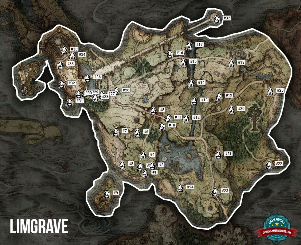 Elden Ring Sites Of Grace Limgrave List Of All Com Map 2711 