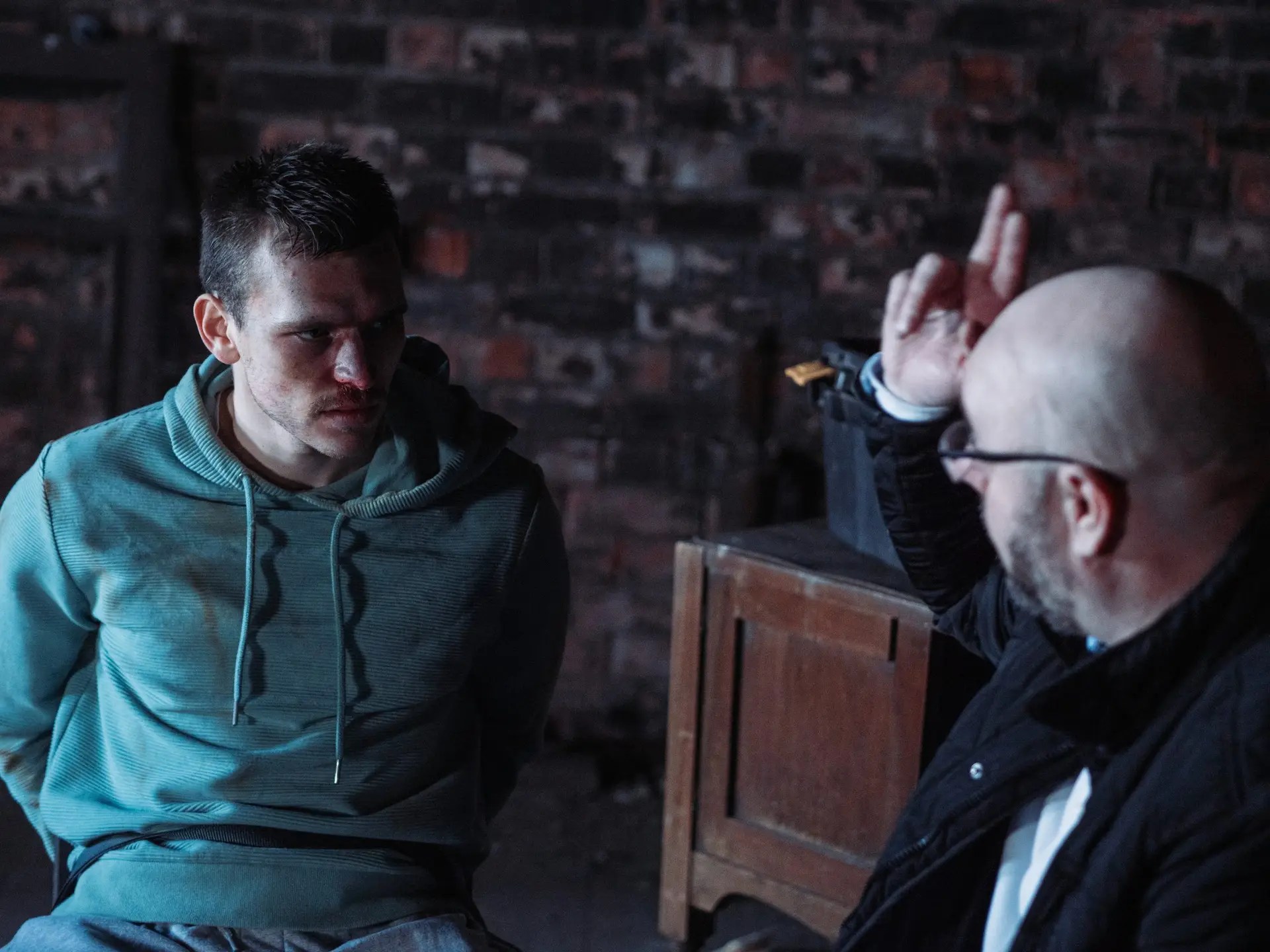 Director Gary Abraham runs through a scene with actor Ethan Walton. Shot on the set of the Gary Abraham film "Father's Day" by Jack Nimmo.