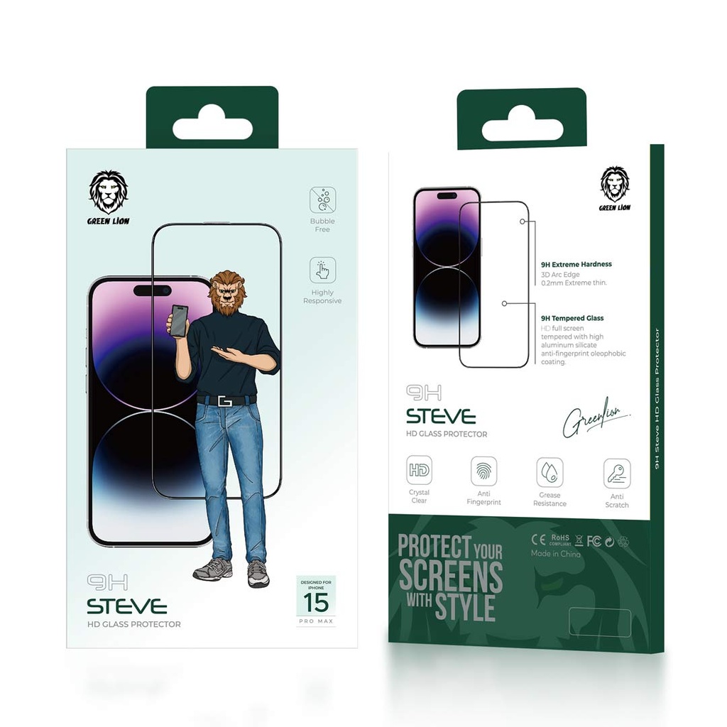 GREEN LION 9H STEVE HD Glass Protector - iPhone 15 Pro