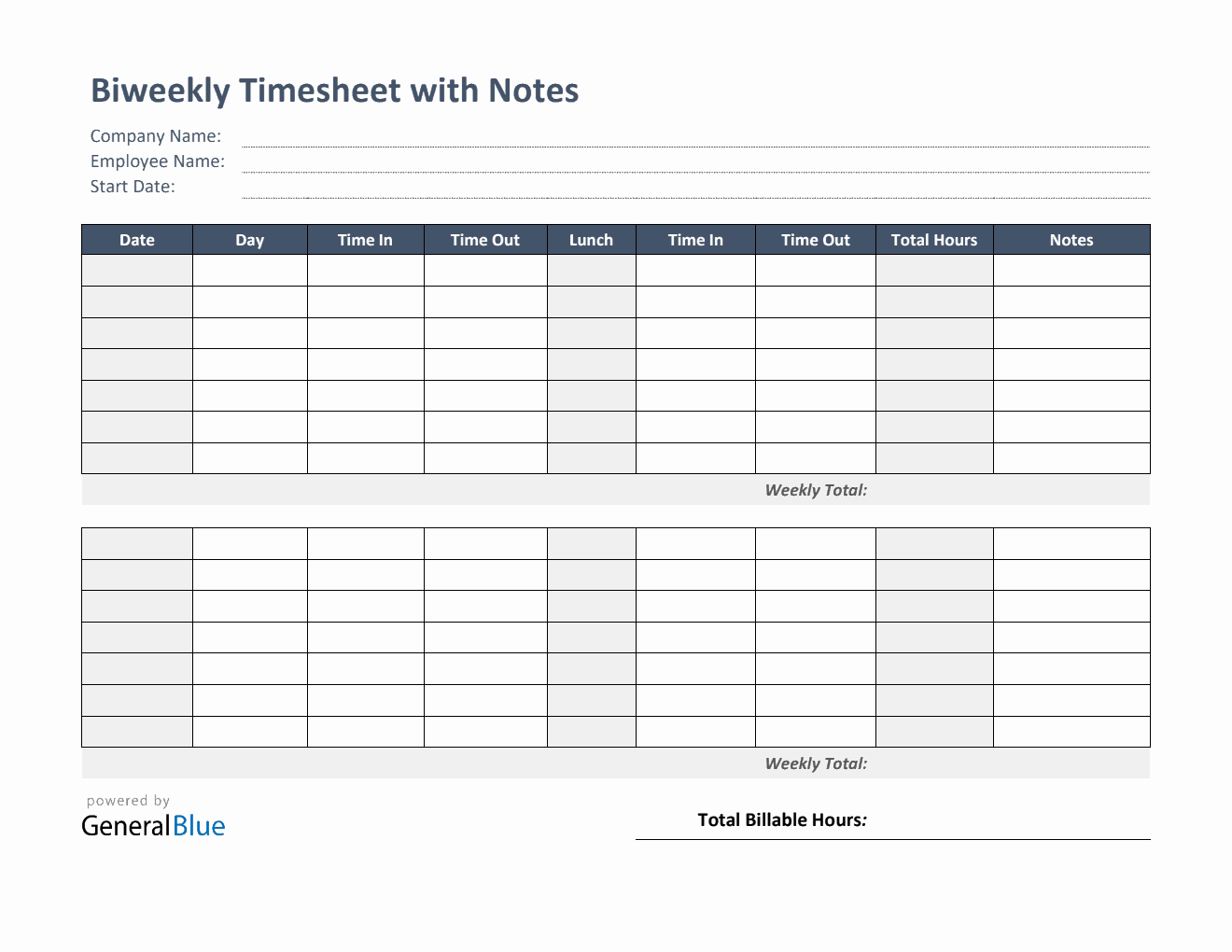 biweekly timesheet with notes in word