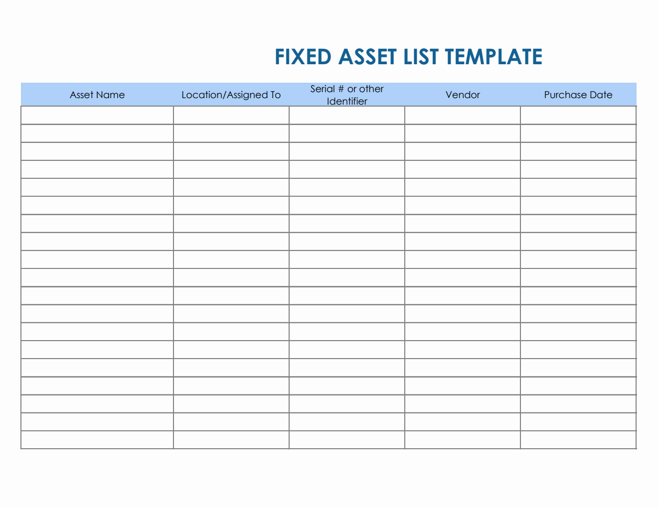 Free Excel Asset Templates