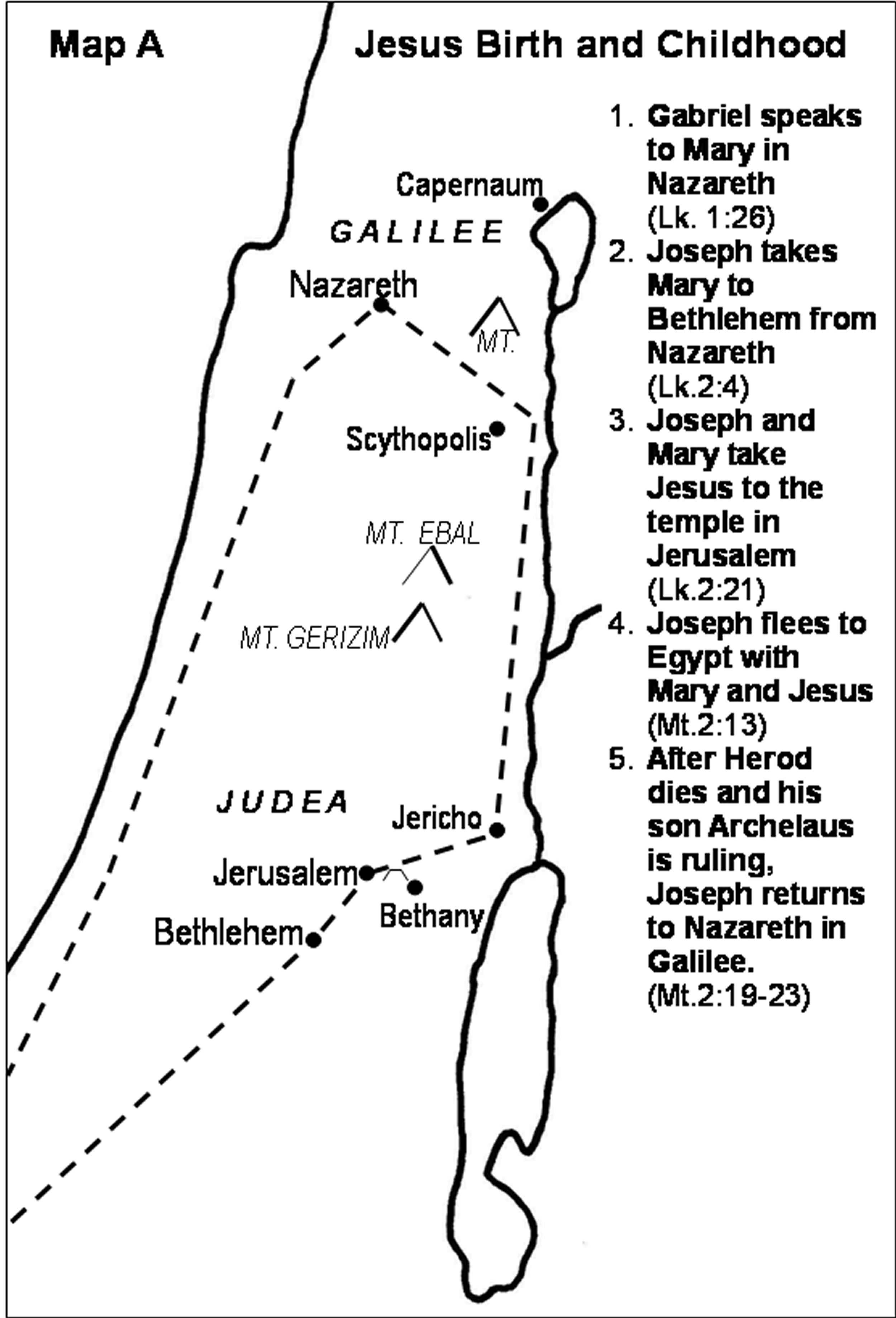 Jesus Ministry Map Maps Bible Biblical Study Mapping Travels Jerusalem 66 Map A Jesus Birth Childhood 