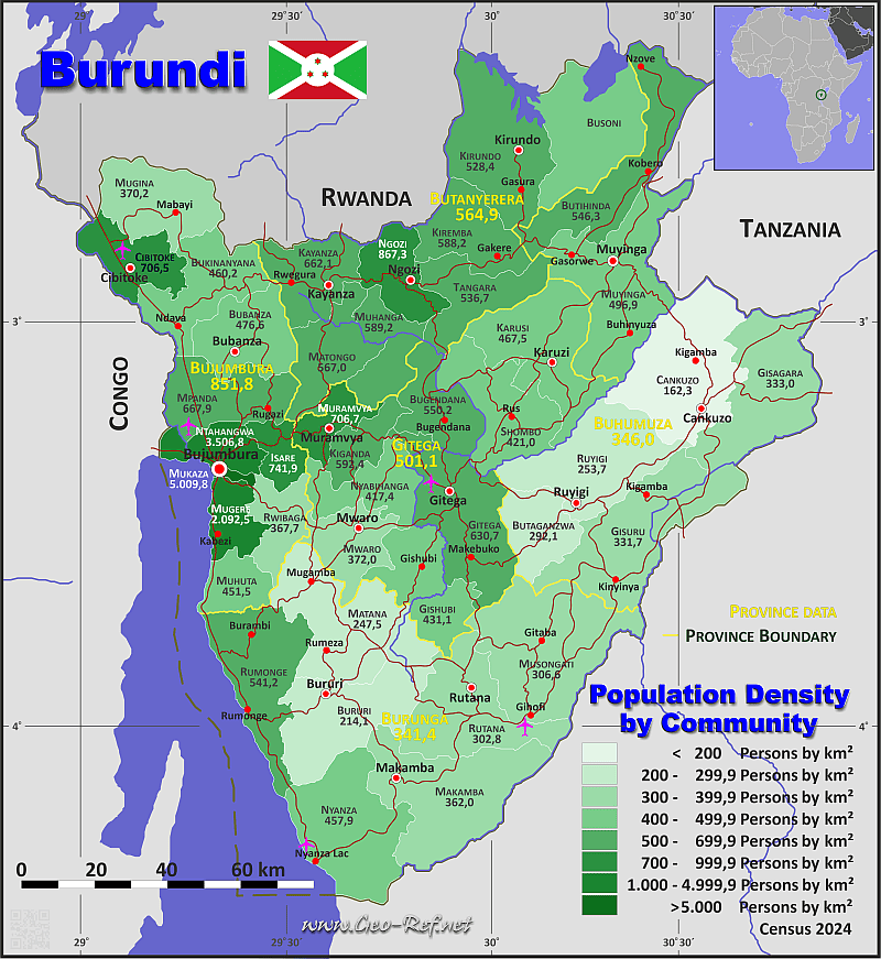Map Burundi Popultion Density By Division Burundi 