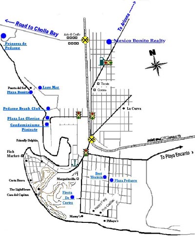 Rocky Point Puerto Penasco Cholla Bay Mexico Real Estate MAP OF RP CITY Sm.