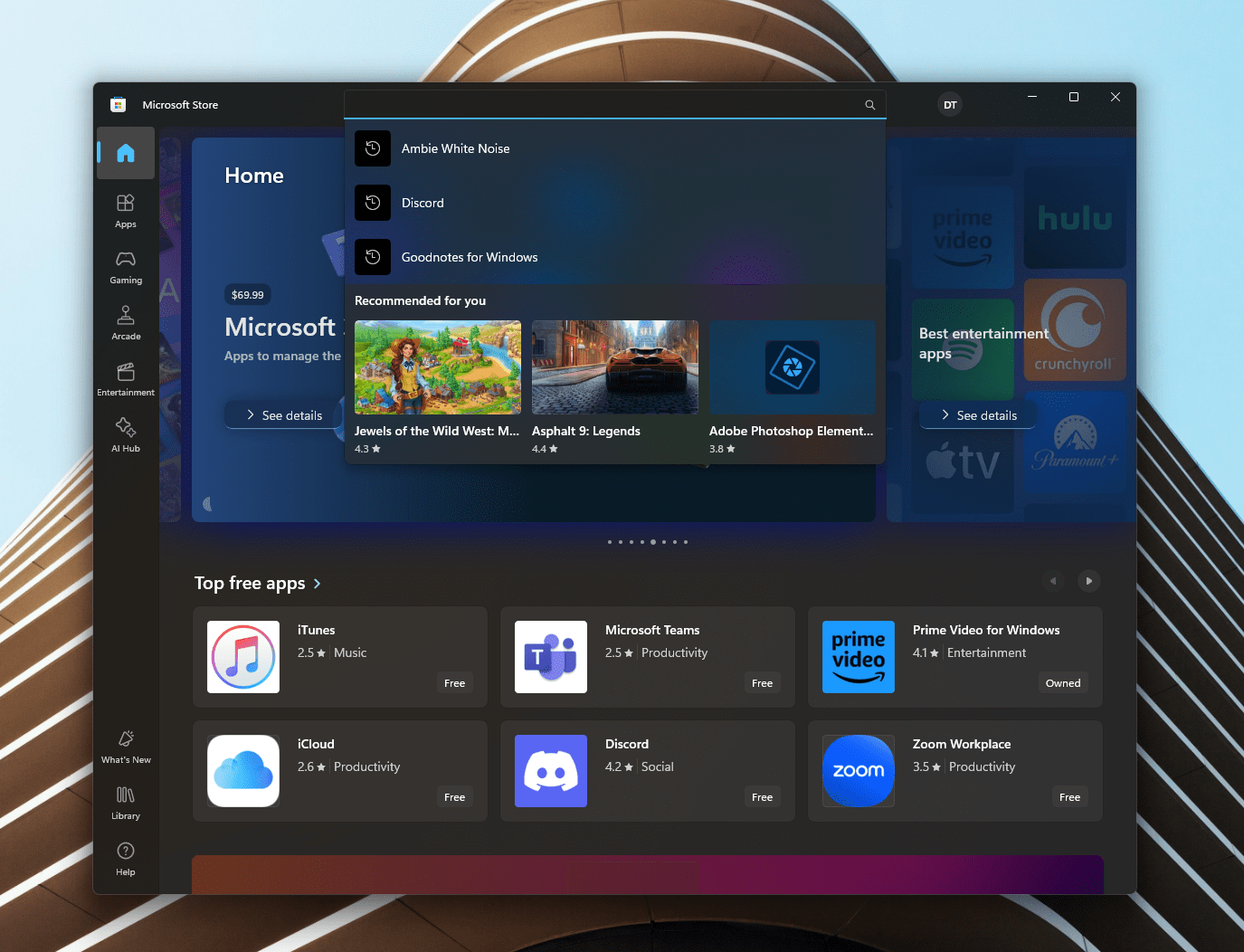 Windows 11 build 22635.3926 est disponible en téléchargement, quoi de neuf ? 1 Nouveau Menu Volant En Bas Des Résultats De Recherche Affichant Le Contenu Recommandé Du Store.