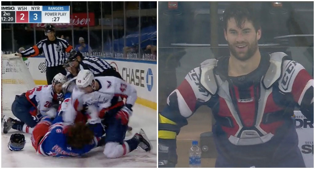 Tom Wilson punches Pavel Buchnevich 