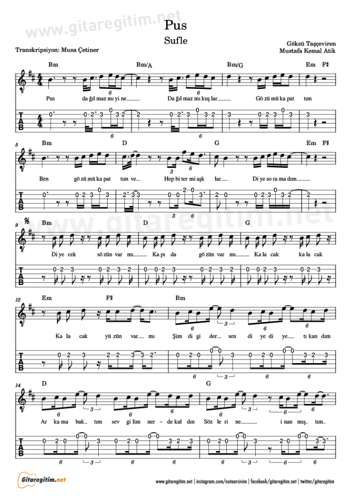 Pus - Gitar Nota ve Tab