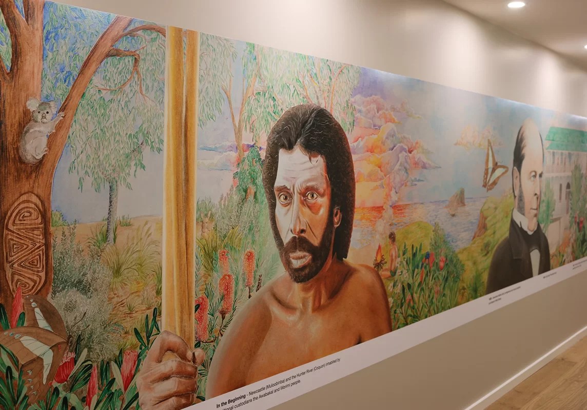 A mural of an aboriginal in the outback located in Newcastle, Australia
