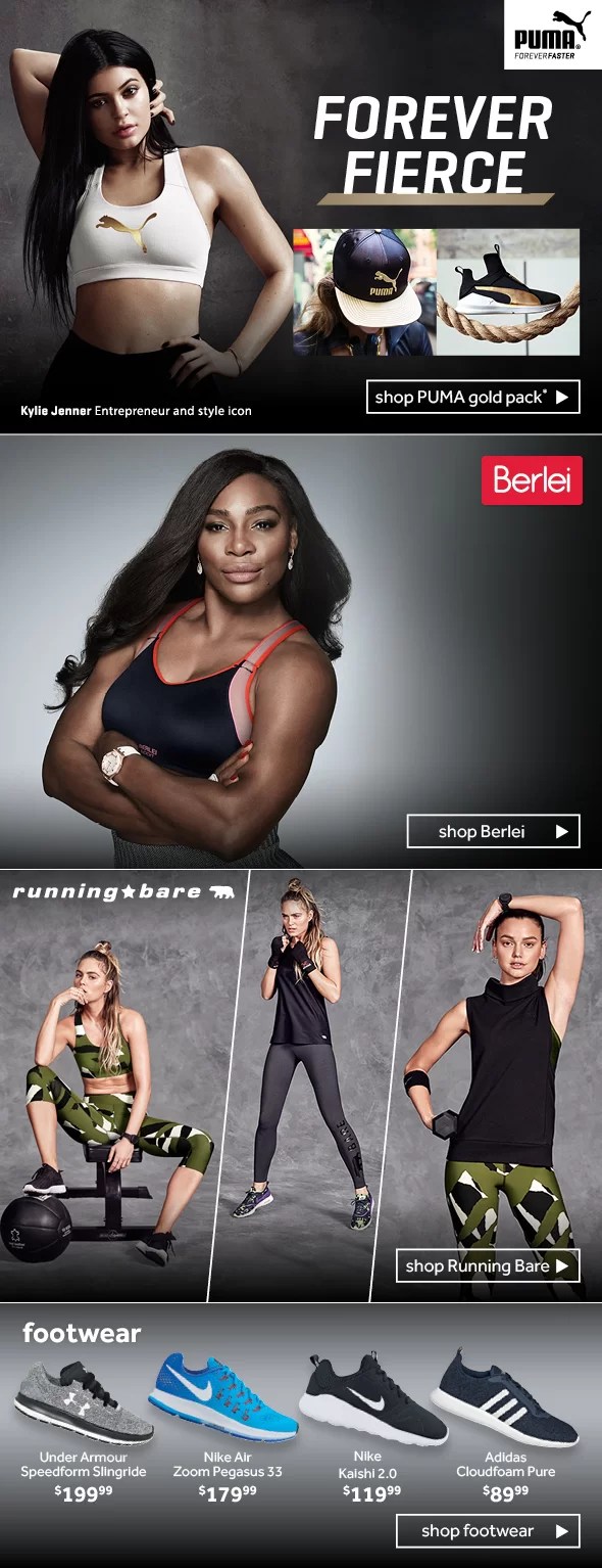 A Rebel email design that is featuring Puma and Nike sportswear and footwear