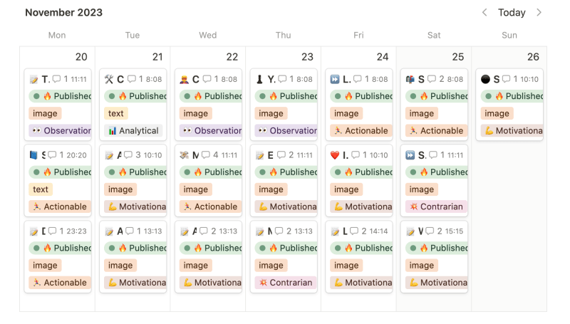 Weekly content calendar in notion