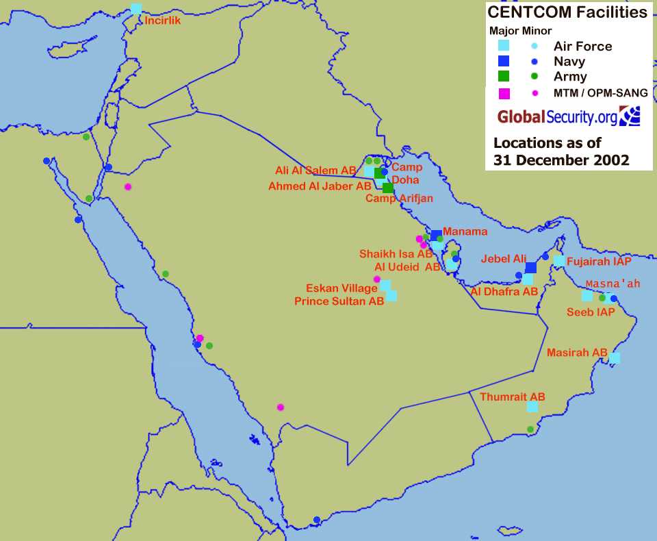 US Central Command Facilities Centcom Map1 2002 