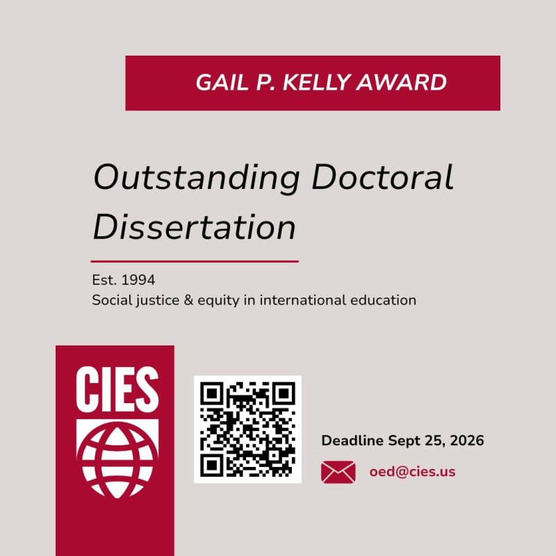 CIES Gail P. Kelly Award 2026: $1,000 Prize for Outstanding Doctoral Dissertation - Global South Opportunities