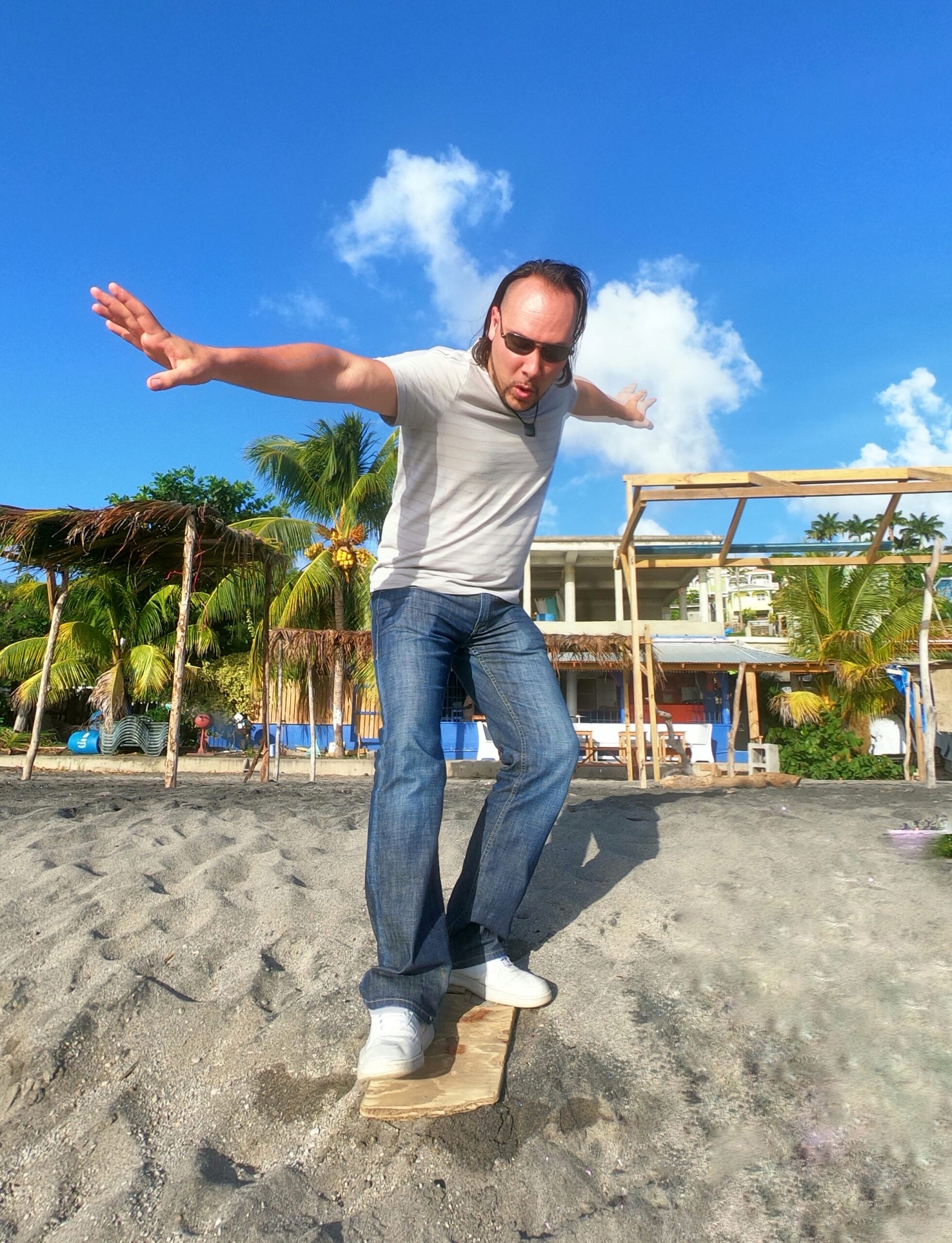 Jerry Gry sand surfing in Dominica