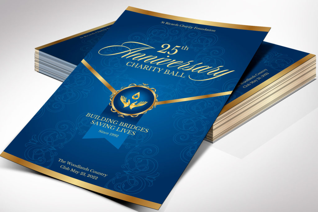 Blue Gold Anniversary Gala Program Canva Template