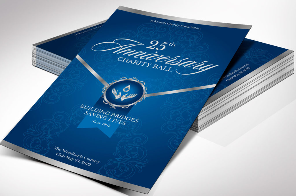 Blue Silver Anniversary Gala Program Canva Template | One Sheet | 2 Sides | Editable Colors | Size: 5.5”x8.5”