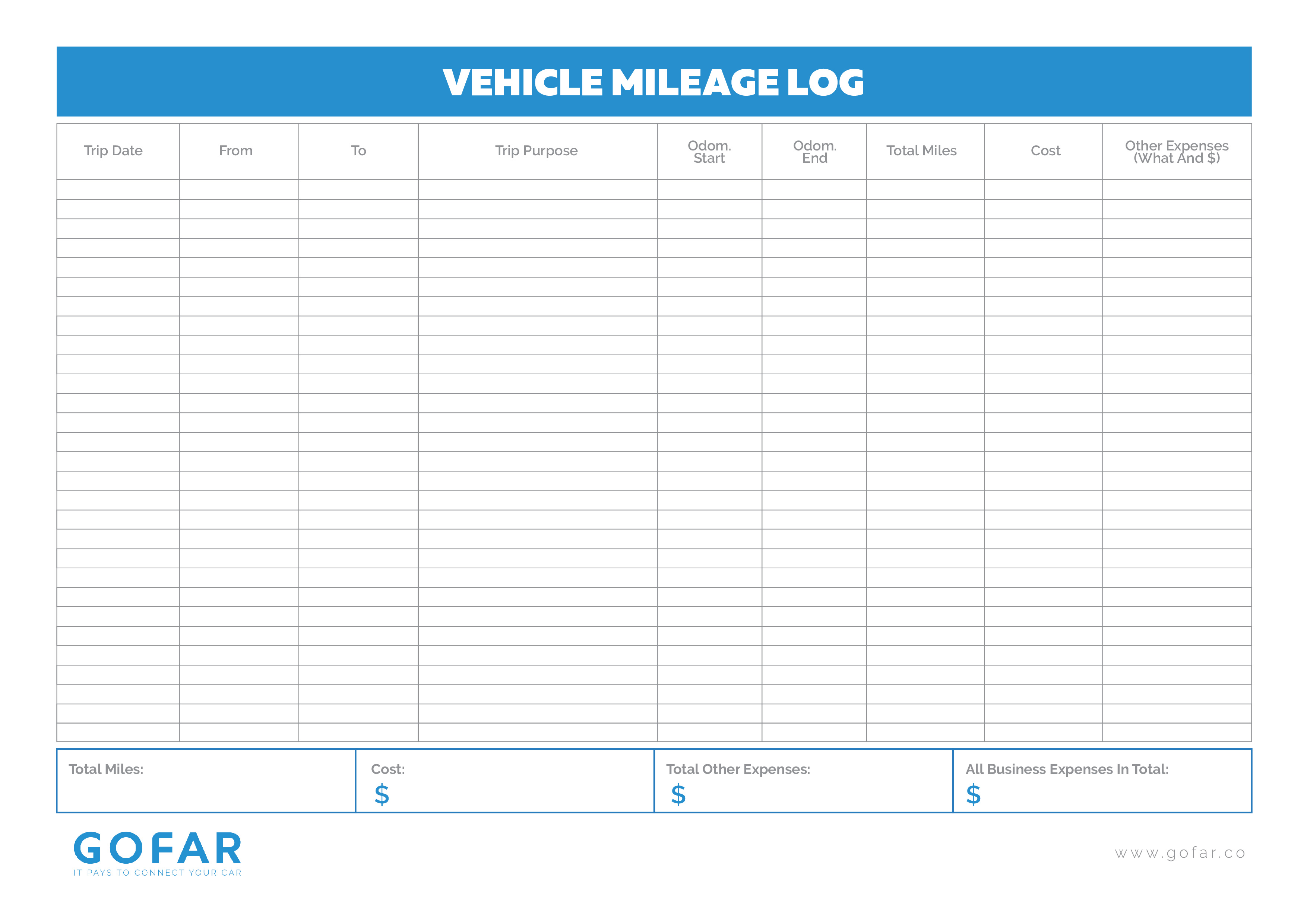 Vehicle Mileage Log Book Template