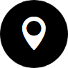 White map location pin icon inside a black circl