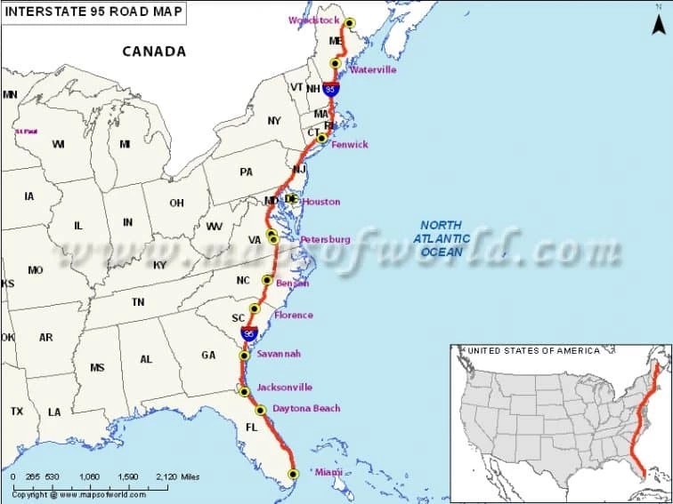 East Coast Drive Us Interstate 95 Map 