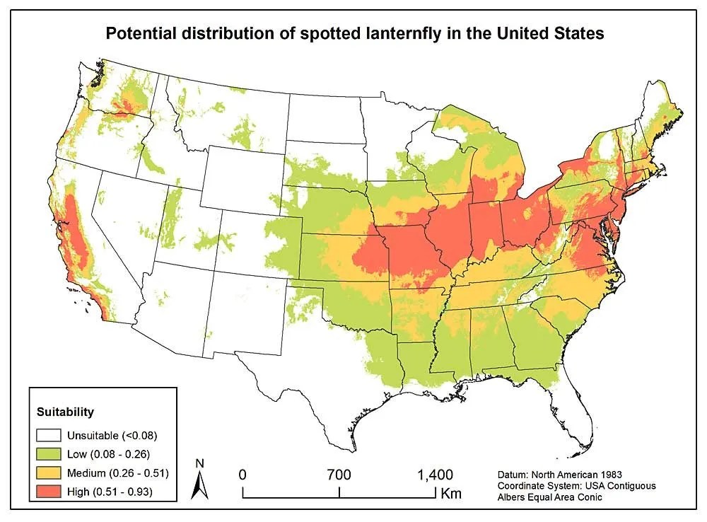 Spotted Lanternfly Map Shows High Risk For West Coast Wine Regions 1000x738 