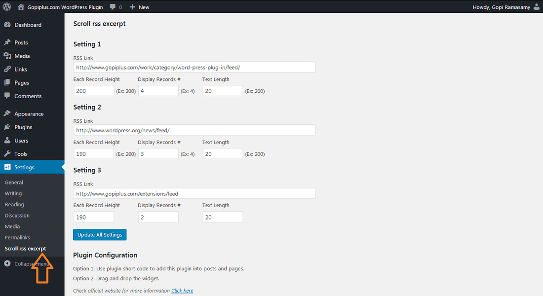 Check out the live demo of the plugin. Scroll rss excerpt wordpress plugin