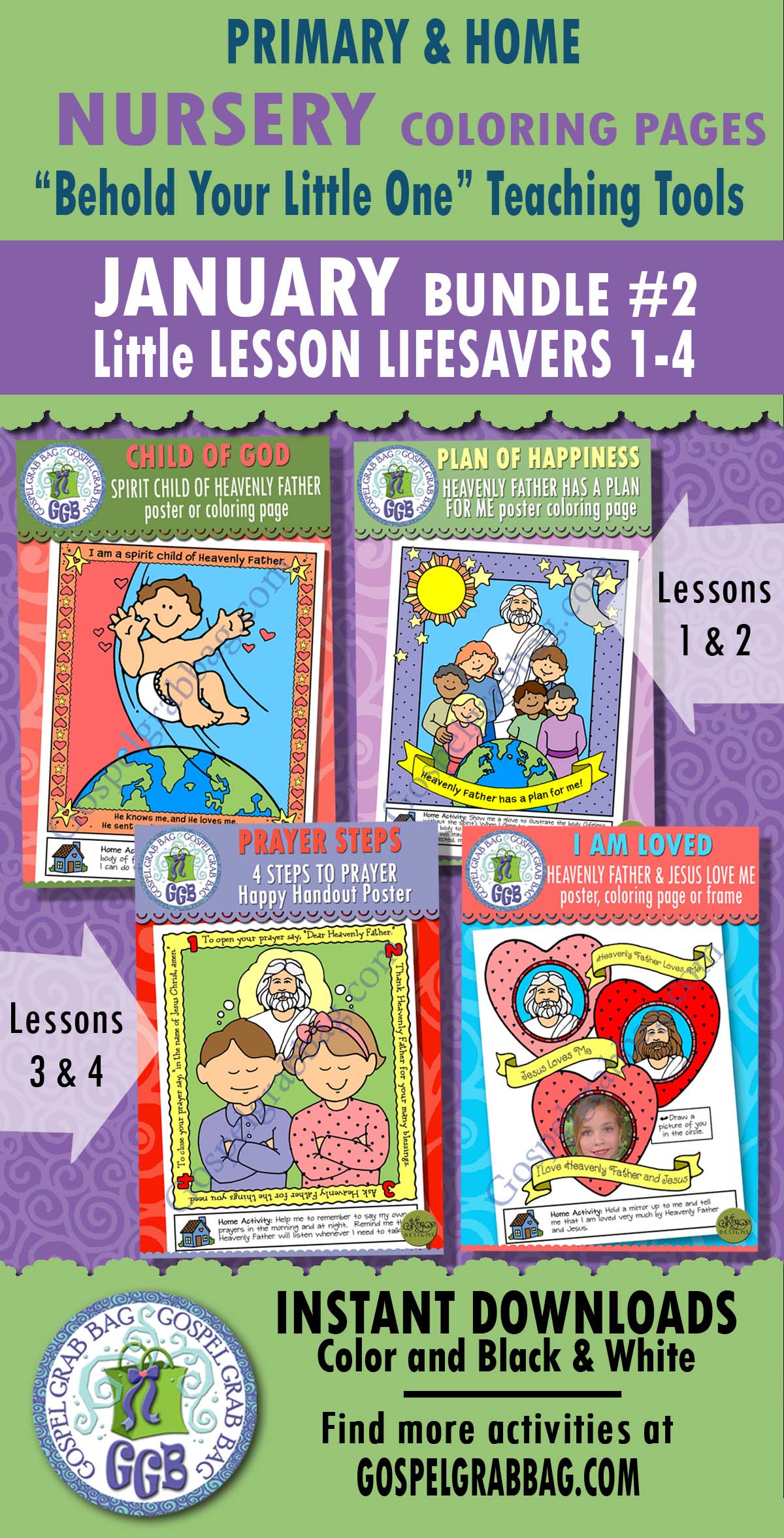 $4.50 Little LESSON LIFESAVERS activities and handouts for NURSERY - Come Follow Me, Primary, Family Home Evening