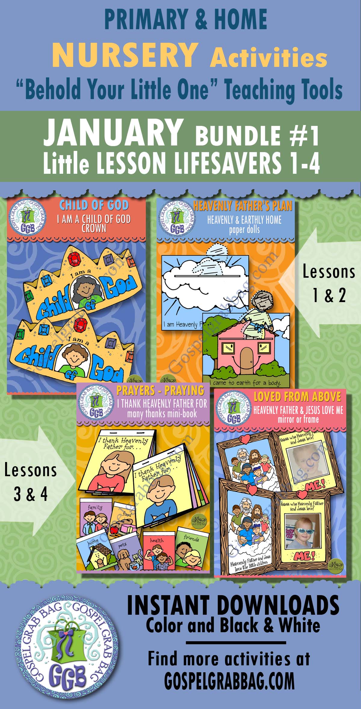 $4.50 Little LESSON LIFESAVERS activities and handouts for NURSERY - Come Follow Me, Primary, Family Home Evening