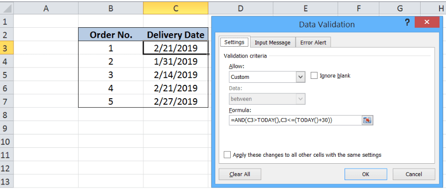 If you are using excel version 2003 or before, the conditional formatting dialog box looks. Excel Formula Data Validation Date In Next 30 Days