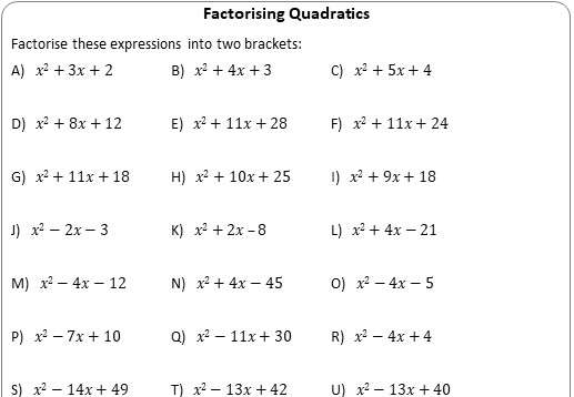 quadratic factorisation without coefficients go teach maths handcrafted resources for maths teachers