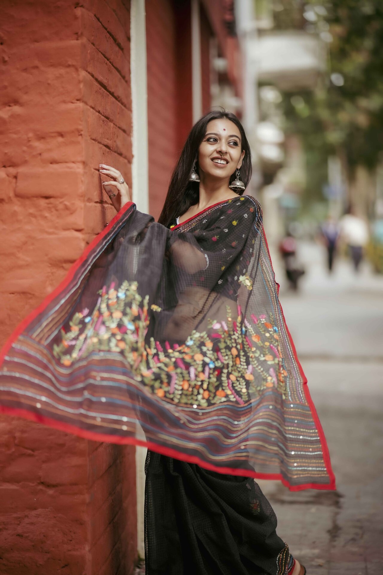 red white resham check saree (copy)