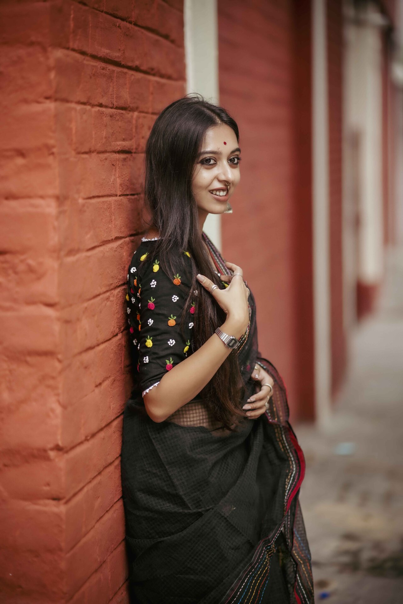 red white resham check saree (copy)