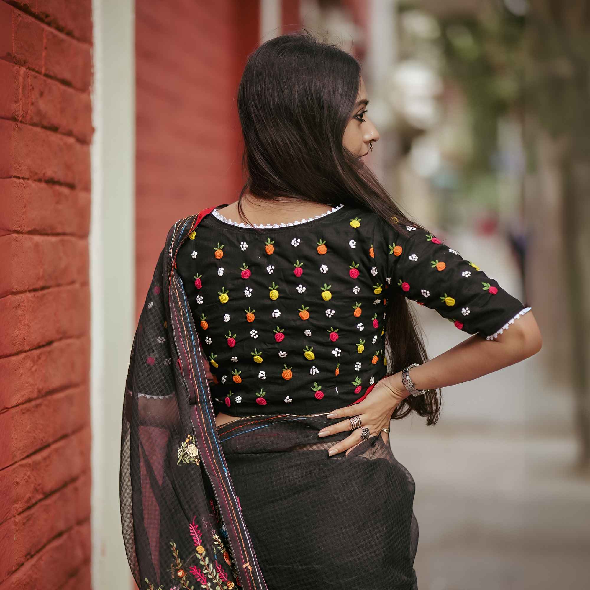 red white resham check saree (copy)