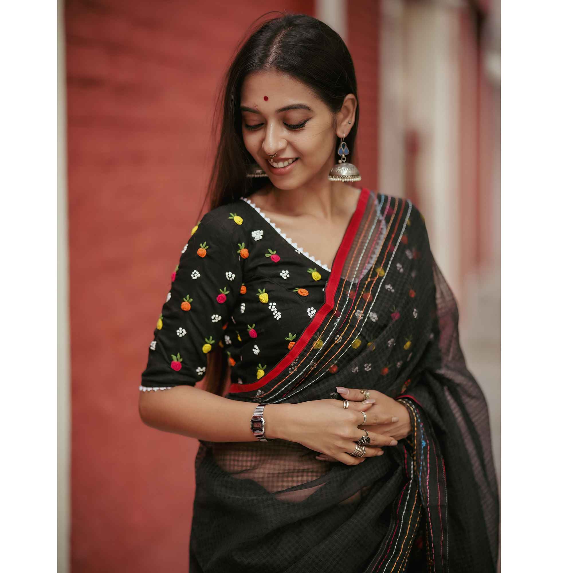red white resham check saree (copy)