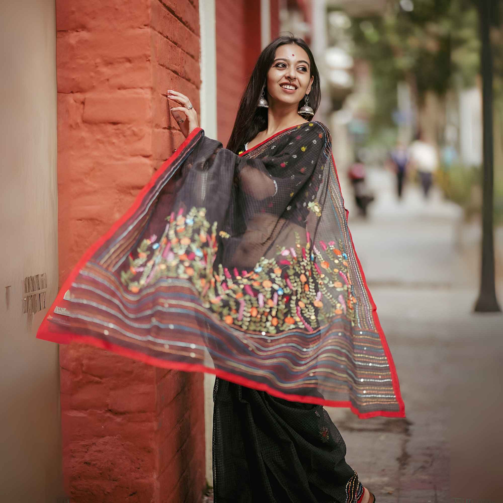 red white resham check saree (copy)