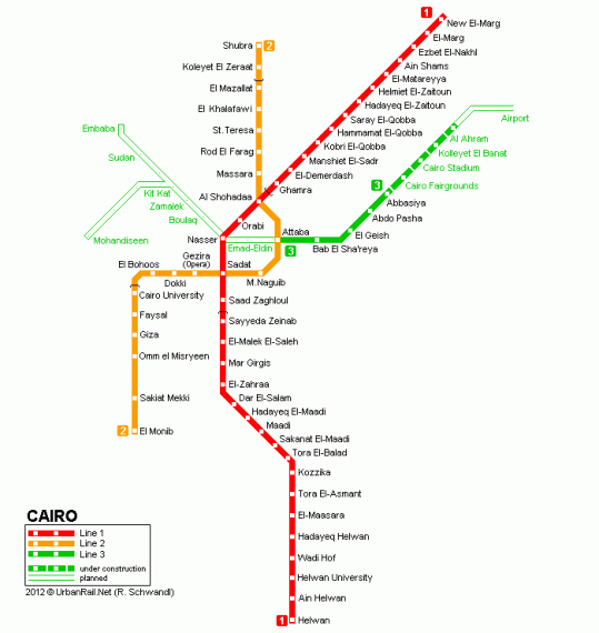 Les lignes du métro du Caire