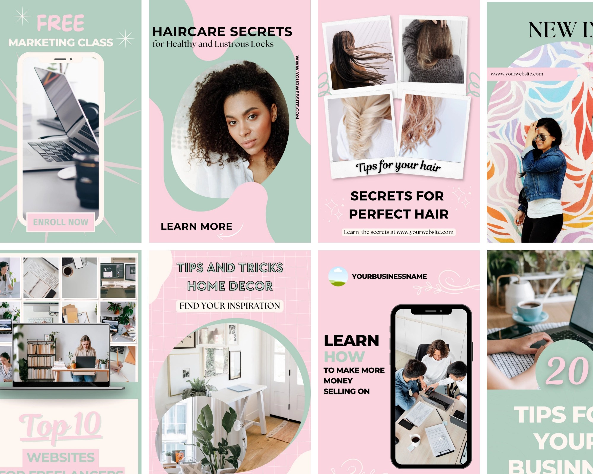 Social Media Template, Pinterest Pin Templates, Pinterest Marketing, Pink and Mint Green Pins, Canva