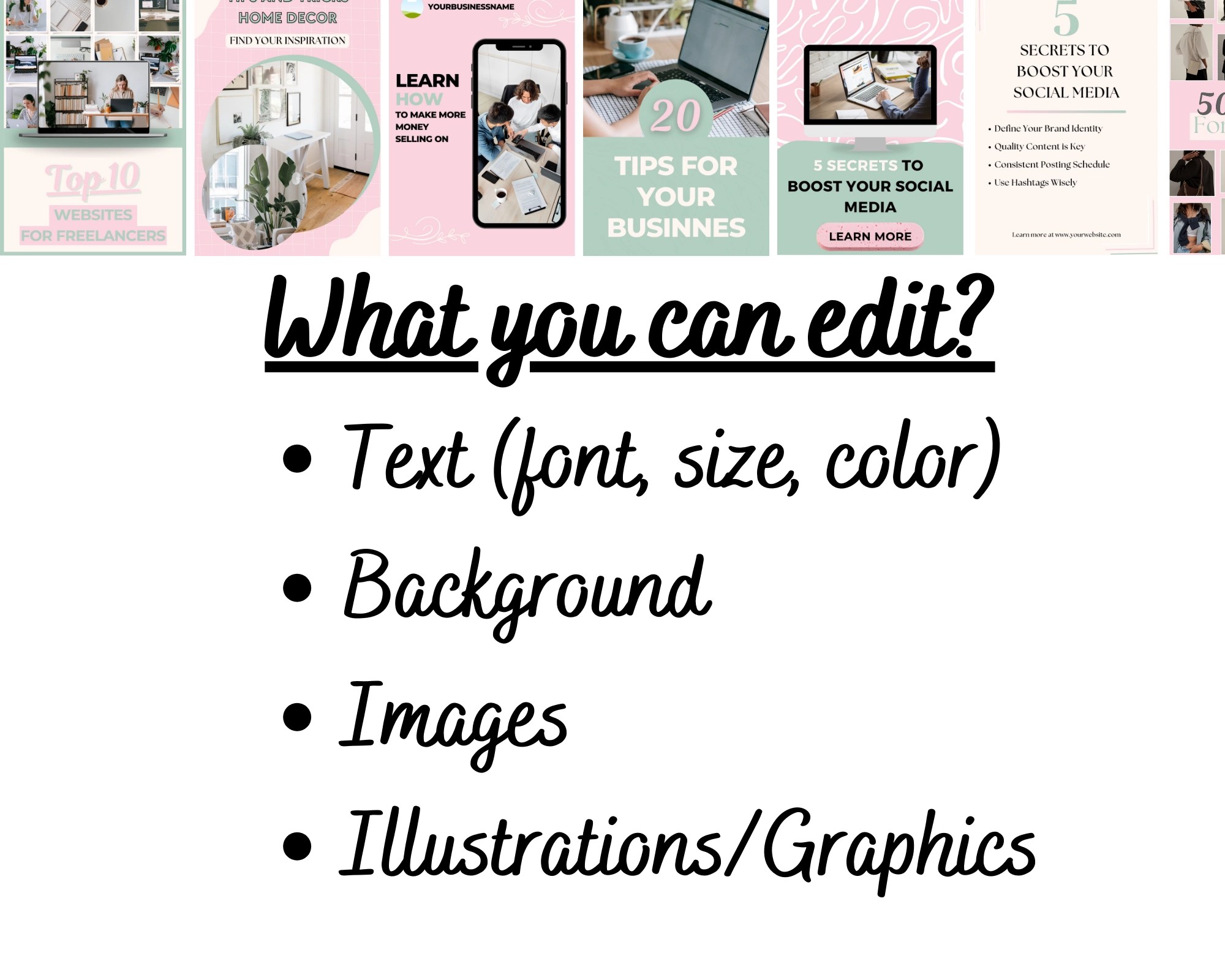 Pinterest Pin Templates, Pinterest Marketing, Pink and Mint Green Pins, Canva