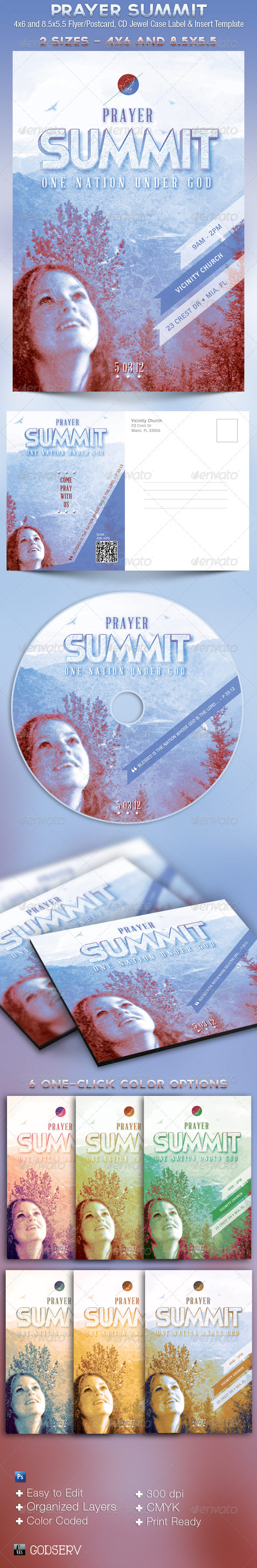 Prayer Summit Flyer, Postcard and CD Template GraphicMule