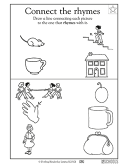 connect the rhymes vowel sound u kindergarten preschool reading writing worksheet greatschools